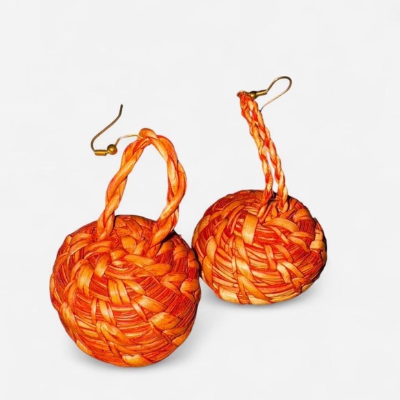 Handcrafted Orange Woven Earrings - Picture 1 of 2